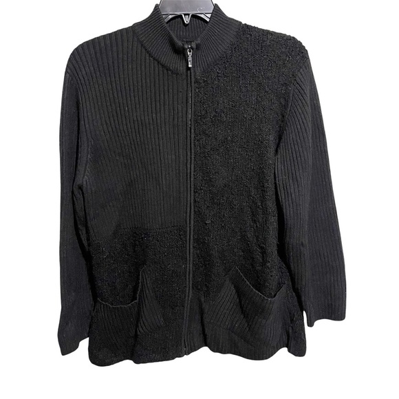 Chicos Design Sweater Womens Sz 3 Black Zip Up Cardigan Acrylic Wool Blend XL - Picture 1 of 9
